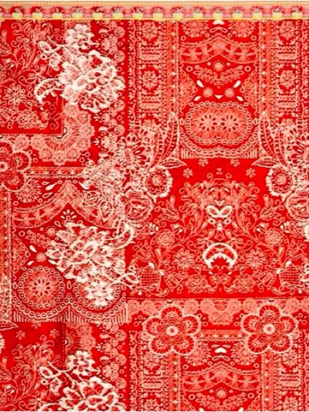 NEW Johnny Was Red Lace Silk Scarf Braided Tassels Red Cream Large 44